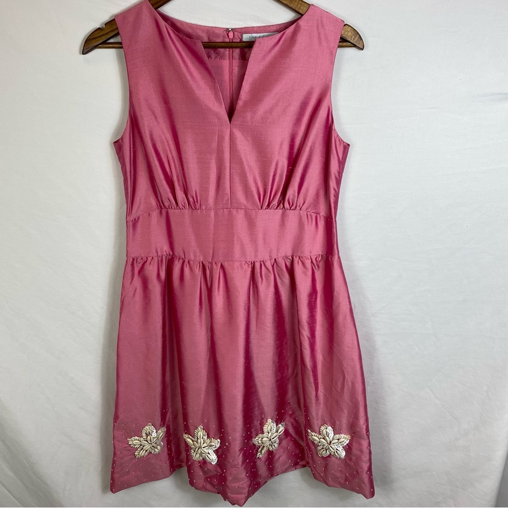 Fiori Di Zucca Pink Silk Sea Shell Embellished A Line Dress Size 8